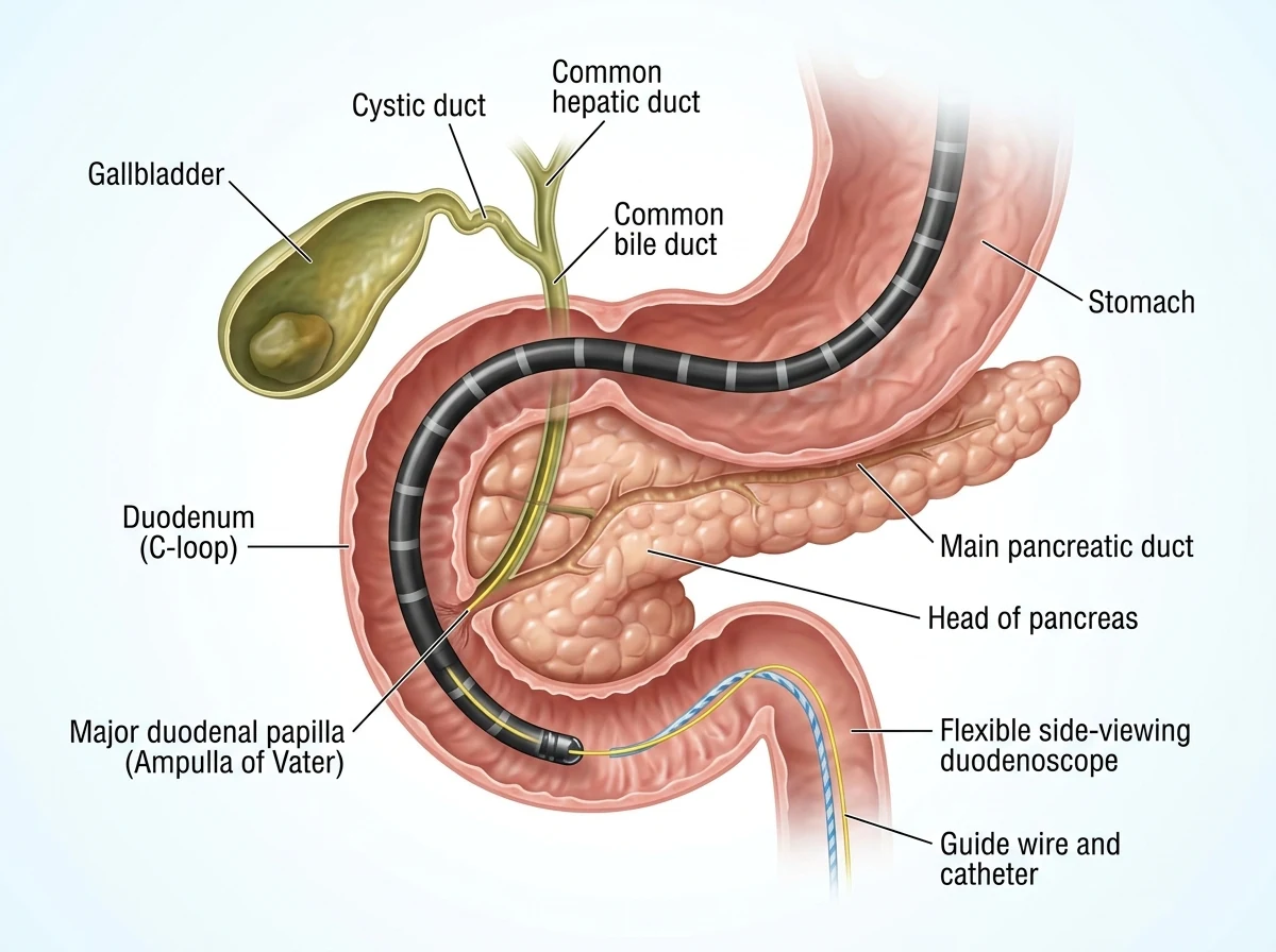 ERCP treatment anatomical illustration