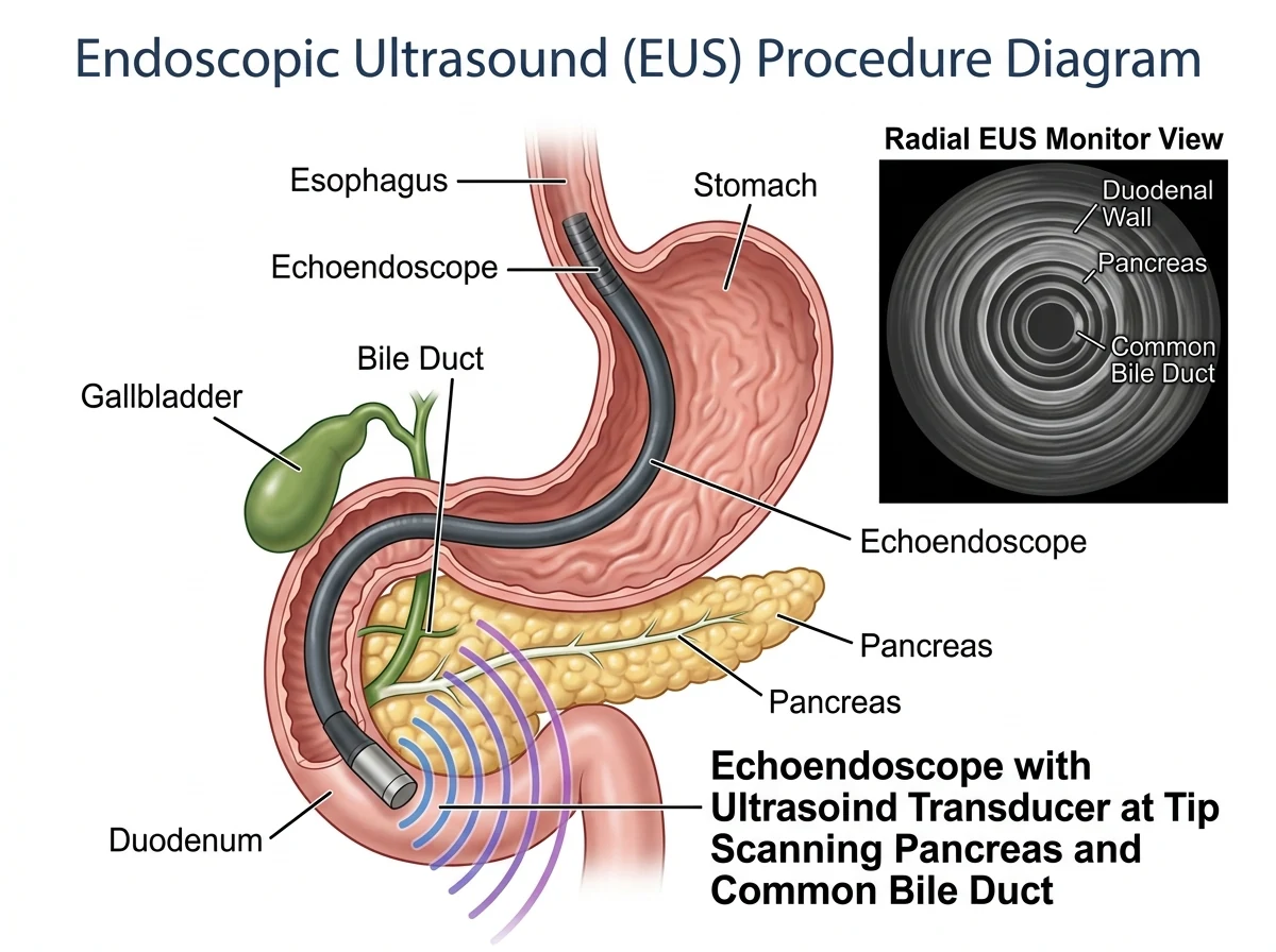 Endoscopic ultrasound (EUS) procedure diagram